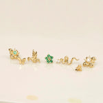 Hummingbird Flat Back Stud Earrings in Solid 14k Yellow Gold