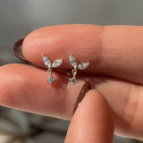 Double Marquise Gemstone Drop Flat Back Stud in Solid 14k White Gold