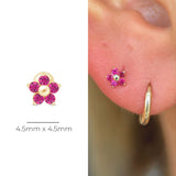 Ruby Flower Flat Back Stud in Solid 14k Yellow Gold
