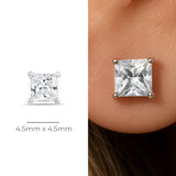 Gemstone Princess Cut Flat Back Stud in Solid 14k White Gold
