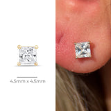 Cubic Zirconia Princess Cut Flat Back Stud in Solid 14k Yellow Gold