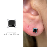 Black Onyx Princess Cut Flat Back Stud in Solid 14k White Gold