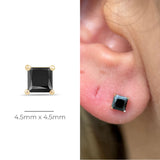 Princess Cut Flat Back Stud in Solid 14k Yellow Gold