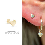Yellow Gold Heart Threaded Flat Back Stud Earring