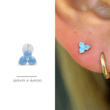 Blue Opal Trinity Cluster Flat Back Stud in Solid 14k White Gold