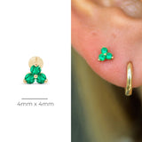 Emerald Trinity Cluster Flat Back Stud in Solid 14k Yellow Gold