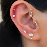 Beaded CZ Drop Stud Earring in 14k Yellow Gold