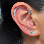 Five Flower Diamond Garland Flat Back Stud Earrings in Solid 14k White Gold