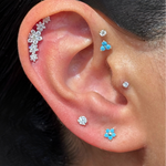 Turquoise Flower Flat Back Stud Earrings in Solid 14k White Gold
