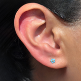 Turquoise Flower Flat Back Stud Earrings in Solid 14k White Gold