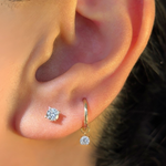 Diamond Threaded Flat Back Stud Earrings in Solid 14k Yellow Gold