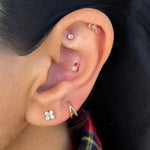 Triple Tourmaline Flat Back Stud Earrings Milgrain Set in Solid 14k Rose Gold