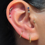 Blue Sapphire Cartilage Flat Back Stud Earrings in Solid 14k Yellow Gold