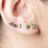 Emerald Baguette Single Flat Back Stud in Solid 14k Yellow Gold