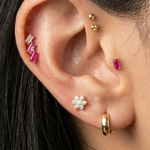 Yellow Gold Red Ruby Baguette Flat Back Earring