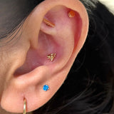 Minimalist Bee Flat Back Stud Earrings in Solid 14k Yellow Gold