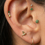 Yellow Gold Emerald Flat Back Threaded Stud Earring