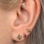 Yellow Gold Diamond Cut Clover Flat Back Earring