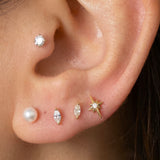 Yellow Gold Gemstone Marquise Lotus Flat Back Earring