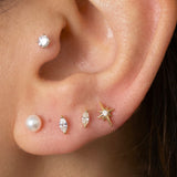 Yellow Gold Pearl Threaded Flat Back Earring