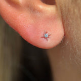 Solid 14k Yellow Gold CZ Starburst Stud Earring