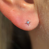 Solid 14k White Gold CZ Starburst Stud Earring
