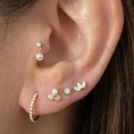Yellow Gold Diamond Pearl Drop Flat Back Earring