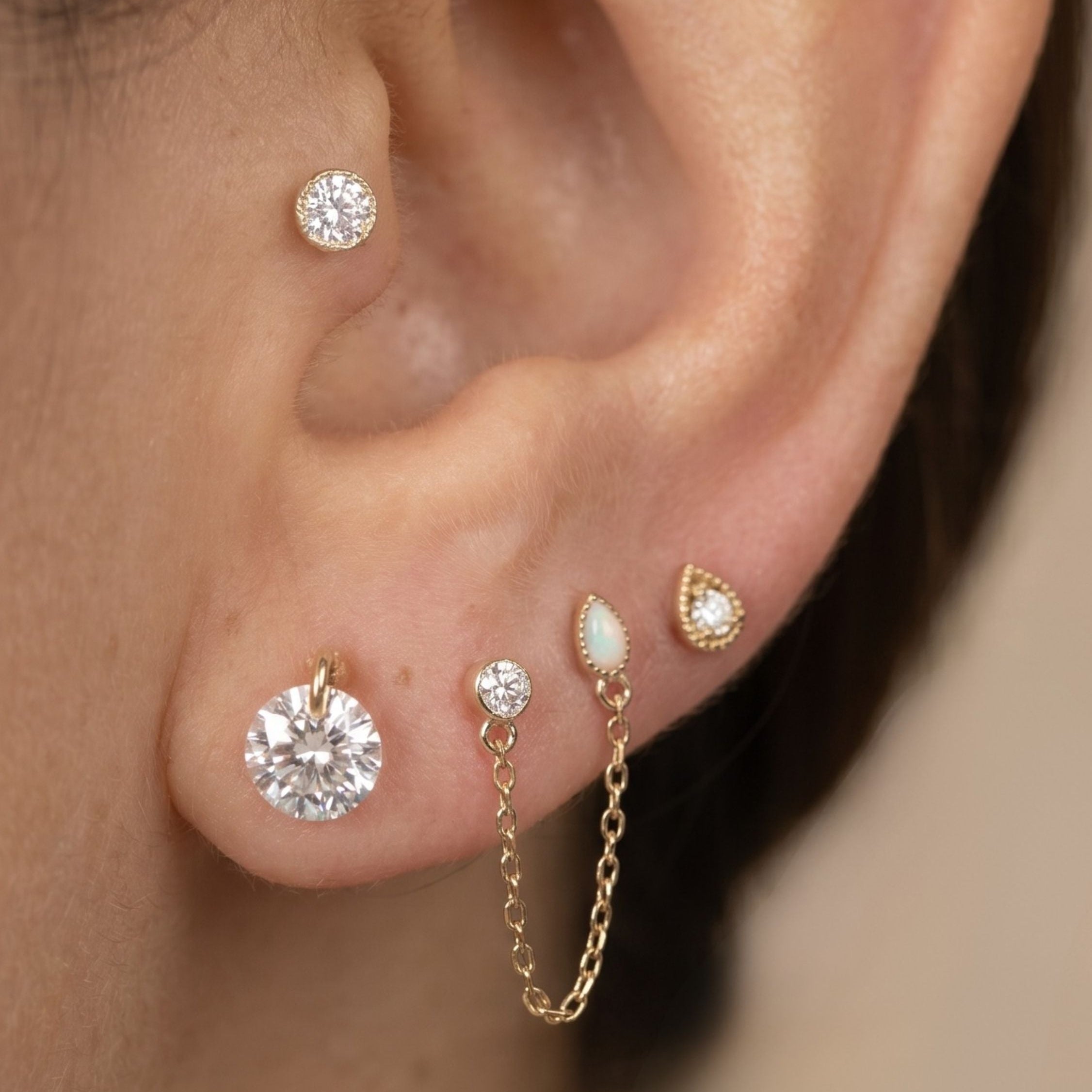 Yellow Gold Gemstone Milgrain Flat Back Earring