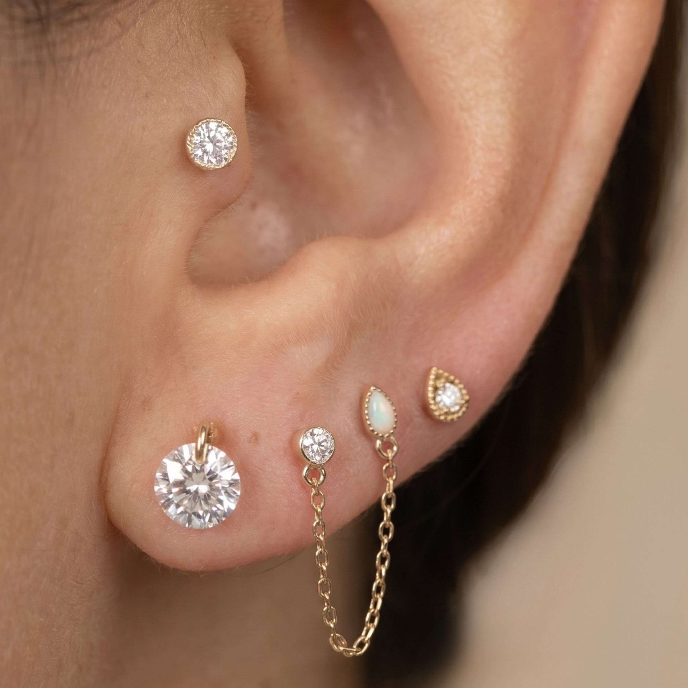 Yellow Gold Diamond Droplet Flat Back Earring