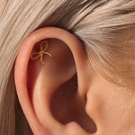 Yellow Gold Beaded Bow Knot Flat Back Earring