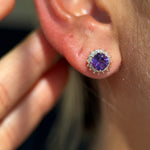 Yellow Gold Amethyst Sapphire Halo Stud