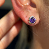 Yellow Gold Amethyst Sapphire Halo Stud