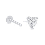 White Gold Heart Flat Back Stone Stud Earring