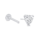 White Gold Heart Flat Back Stone Stud Earring