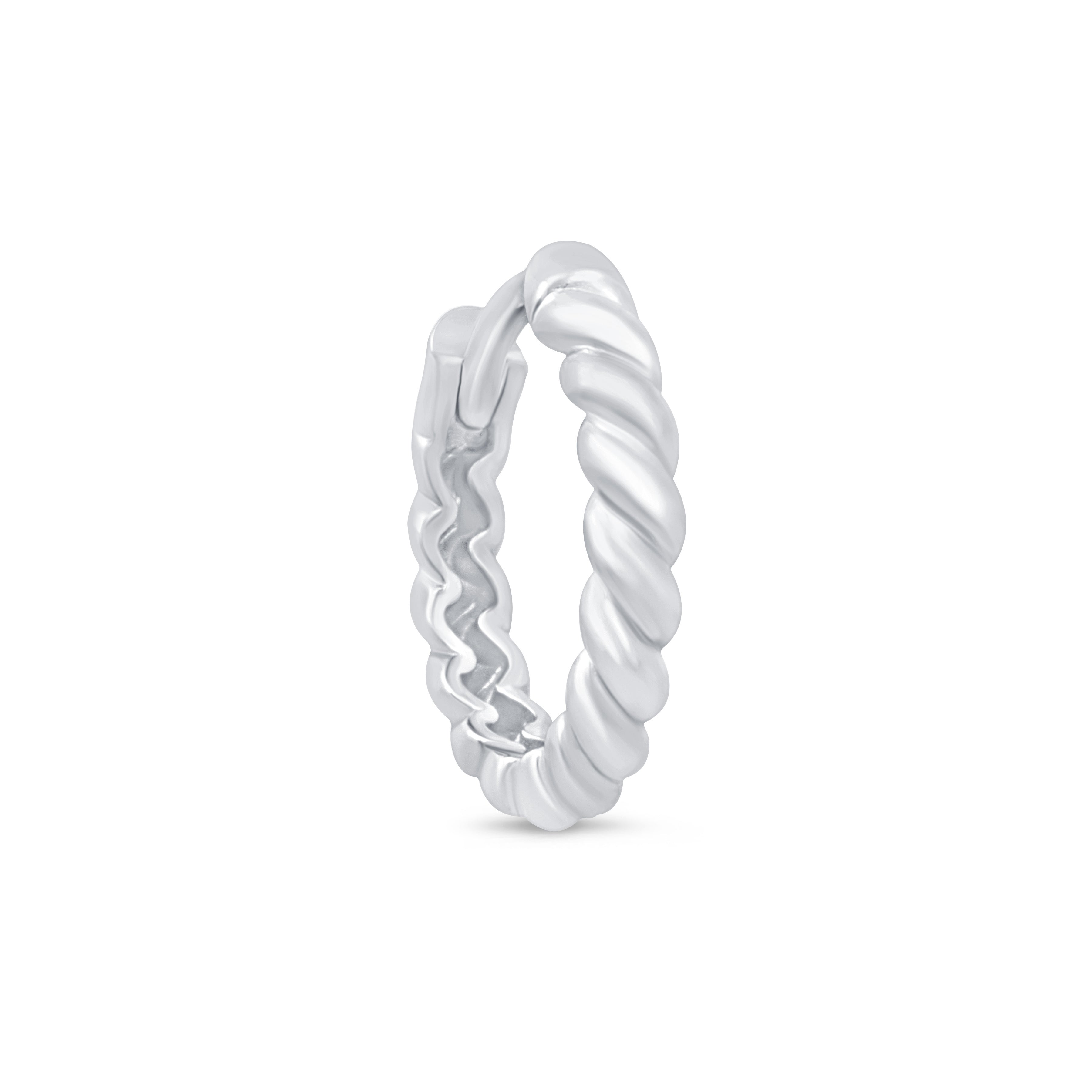 Twisted Rope Huggie Hoop in Solid 14k White Gold