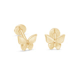 Butterfly Flat Back Stud in Solid 14k Yellow Gold