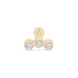 Triple Gemstone Milgrain Flat Back Stud in Solid 14k Yellow Gold