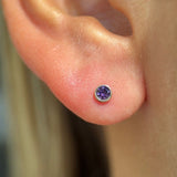 Round Amethyst Flat Back Stud Bezel Set in Solid 14k Yellow Gold