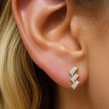 Baguette Cascade Flat Back Stud in Solid 14k Yellow Gold