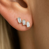 Baguette Cascade Flat Back Stud in Solid 14k Yellow Gold
