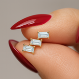 Baguette Cascade Flat Back Stud in Solid 14k Yellow Gold