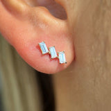 Baguette Cascade Flat Back Stud in Solid 14k Yellow Gold