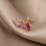 Yellow Gold Pink Baguette Crawler Flat Back Stud