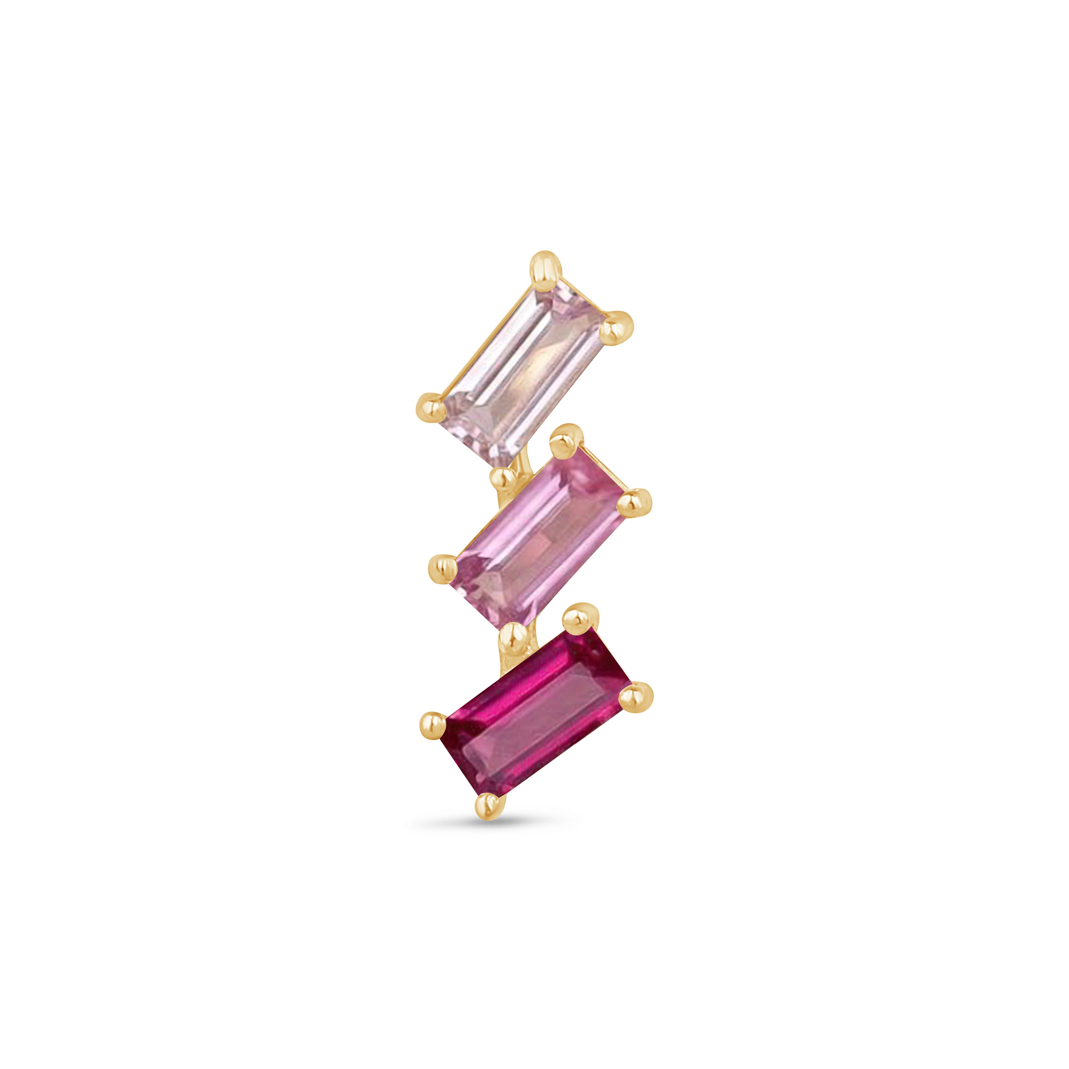 Yellow Gold Pink Baguette Crawler Flat Back Stud