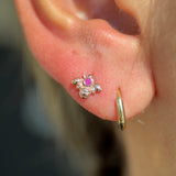 Pink Ruby Bee Flat Back Stud in Solid 14k Rose Gold