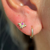 Pink Ruby Bee Flat Back Stud in Solid 14k Yellow Gold
