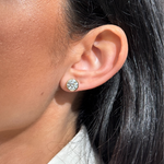 Yellow Gold Round Gemstone Bezel Set Flat Back Earring
