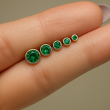 Round Emerald Flat Back Stud Bezel Set in Solid 14k Yellow Gold