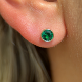 Yellow Gold Round Emerald Bezel Flat Back Earring