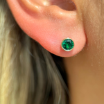 Yellow Gold Round Emerald Bezel Flat Back Earring